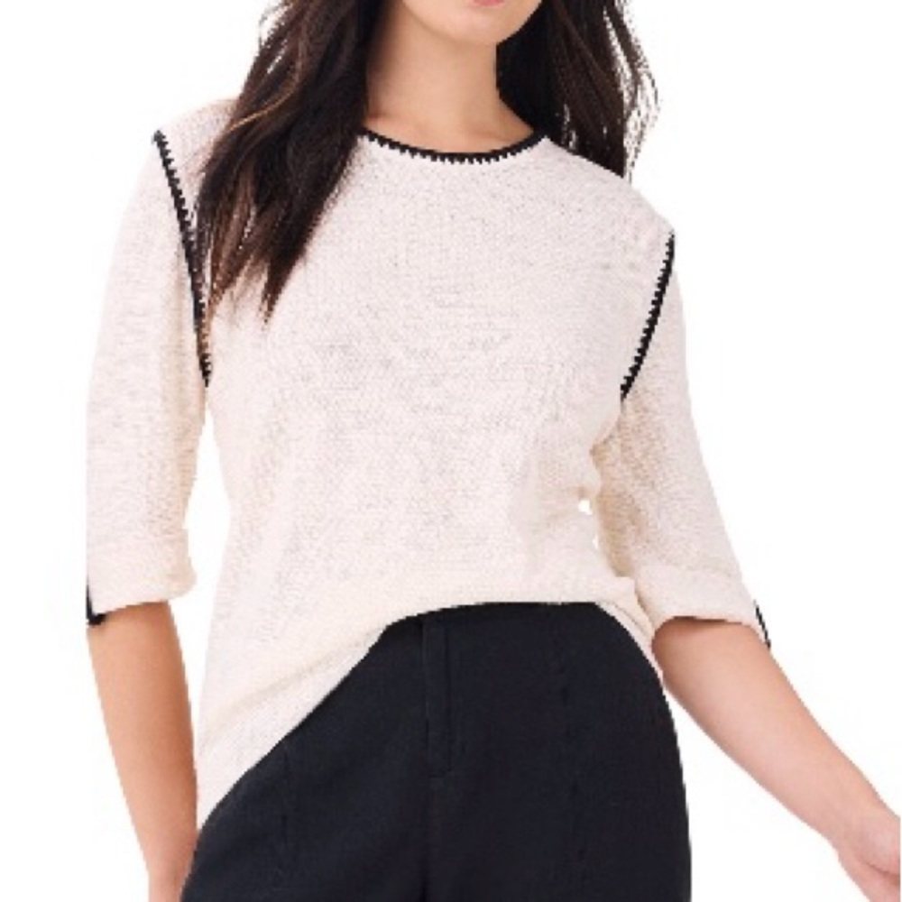 NIC+ZOE Crew Neck cream & black stitched up sweater. Size XS NWT